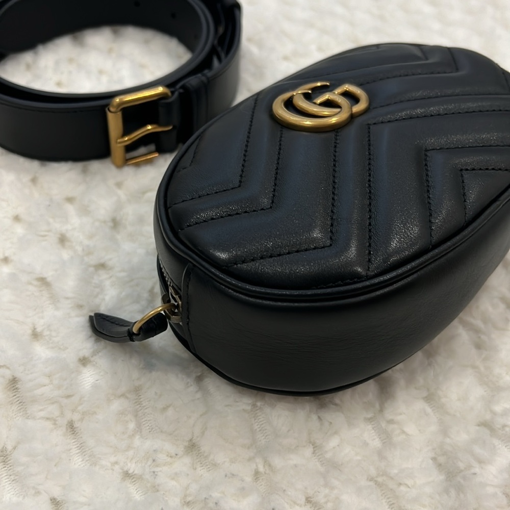 Gucci Calfskin Matelasse GG Marmont Leather Belt Bag 85/34-Authentic-NWT - Picture 2 of 16